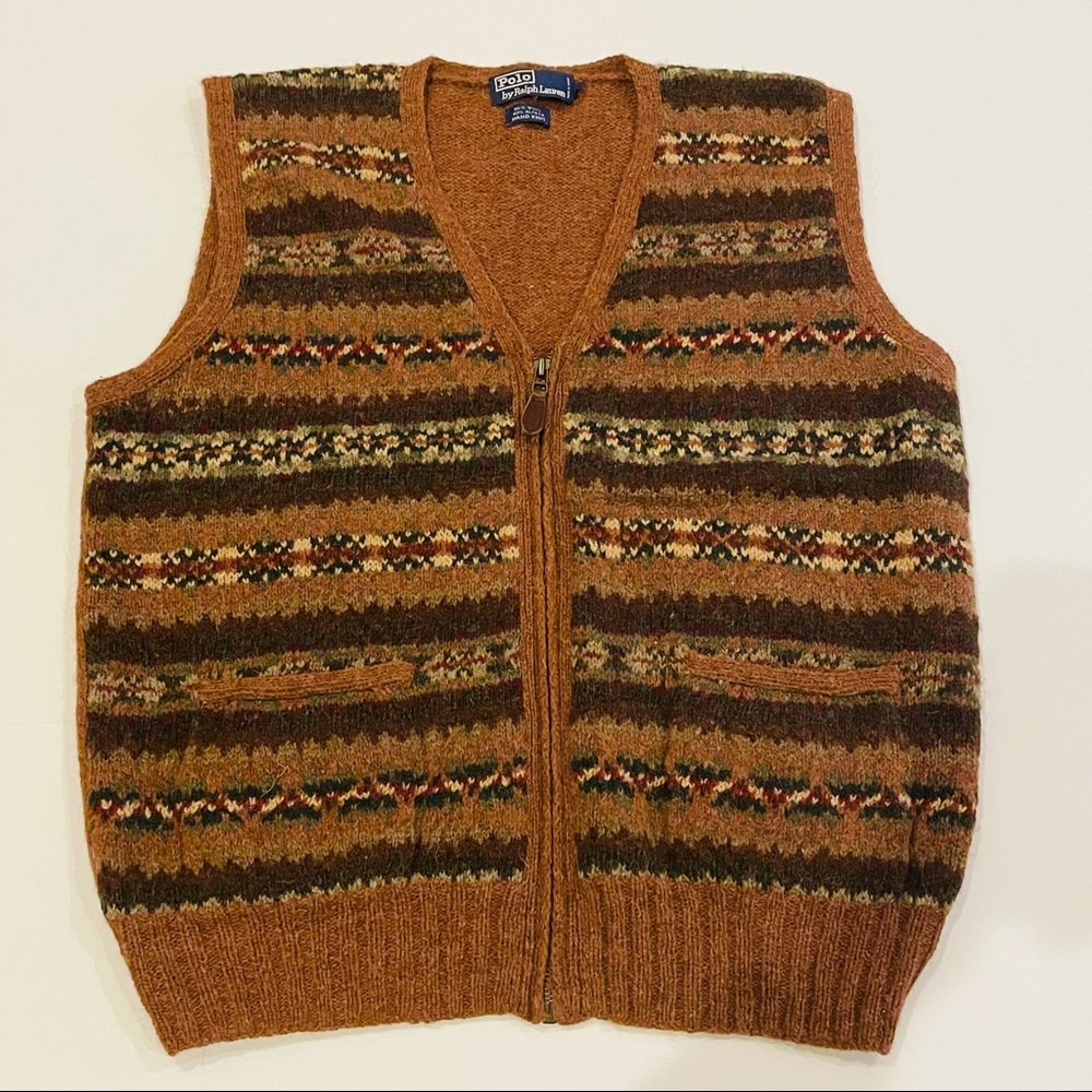 Polo Ralph Lauren Fair Isle Sweater Vest, Men’s L, V-Neck Zip, Wool/Alpaca Blend